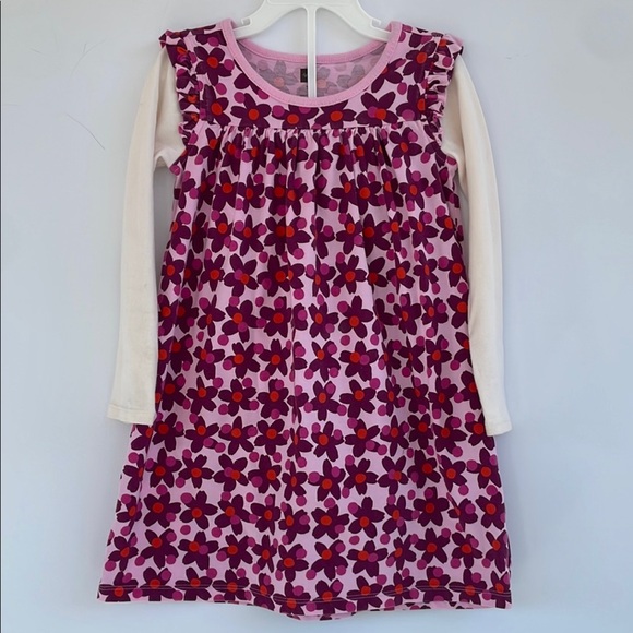 Tea Collection Pink Red  and Cream Casual Floral Dress Size  5 - Picture 1 of 15
